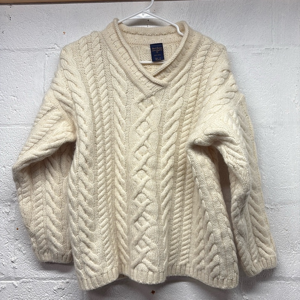 Paul James Made in England Wool Cable-knit Sweater size small